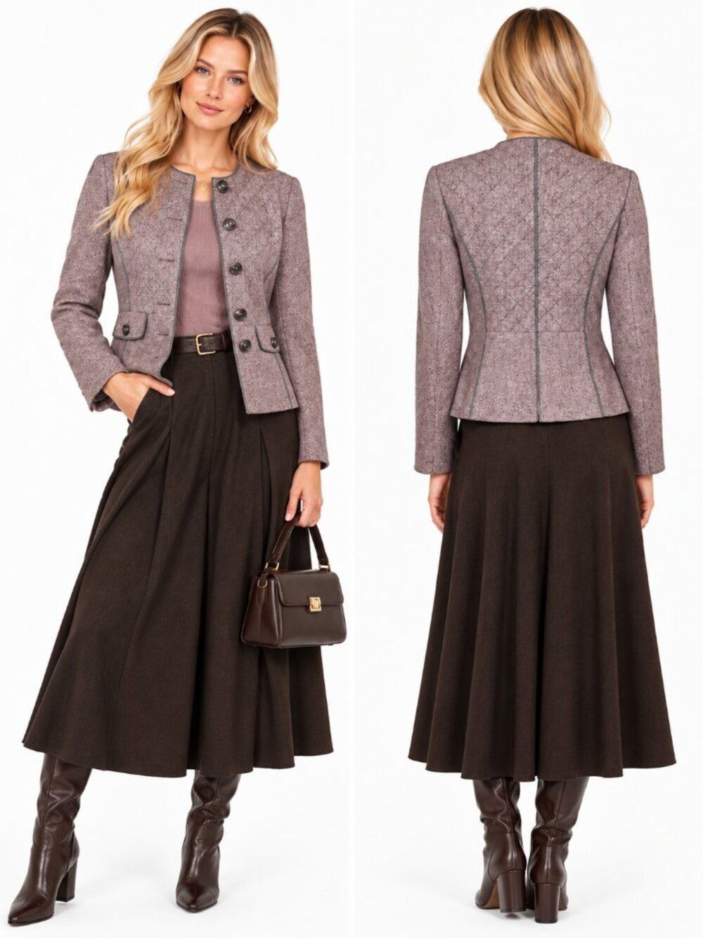 Worth New York Wool Blend Quilted Military Jacket Women Mauve Gray Size 4